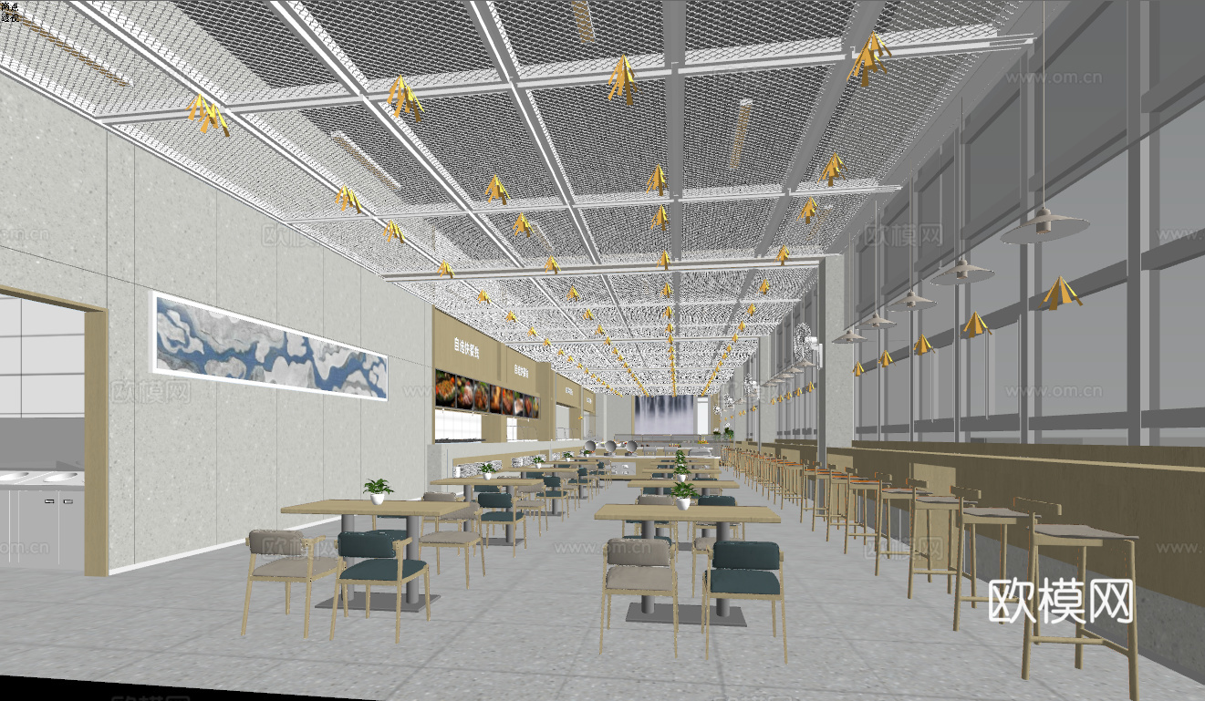 学校餐厅空间su模型