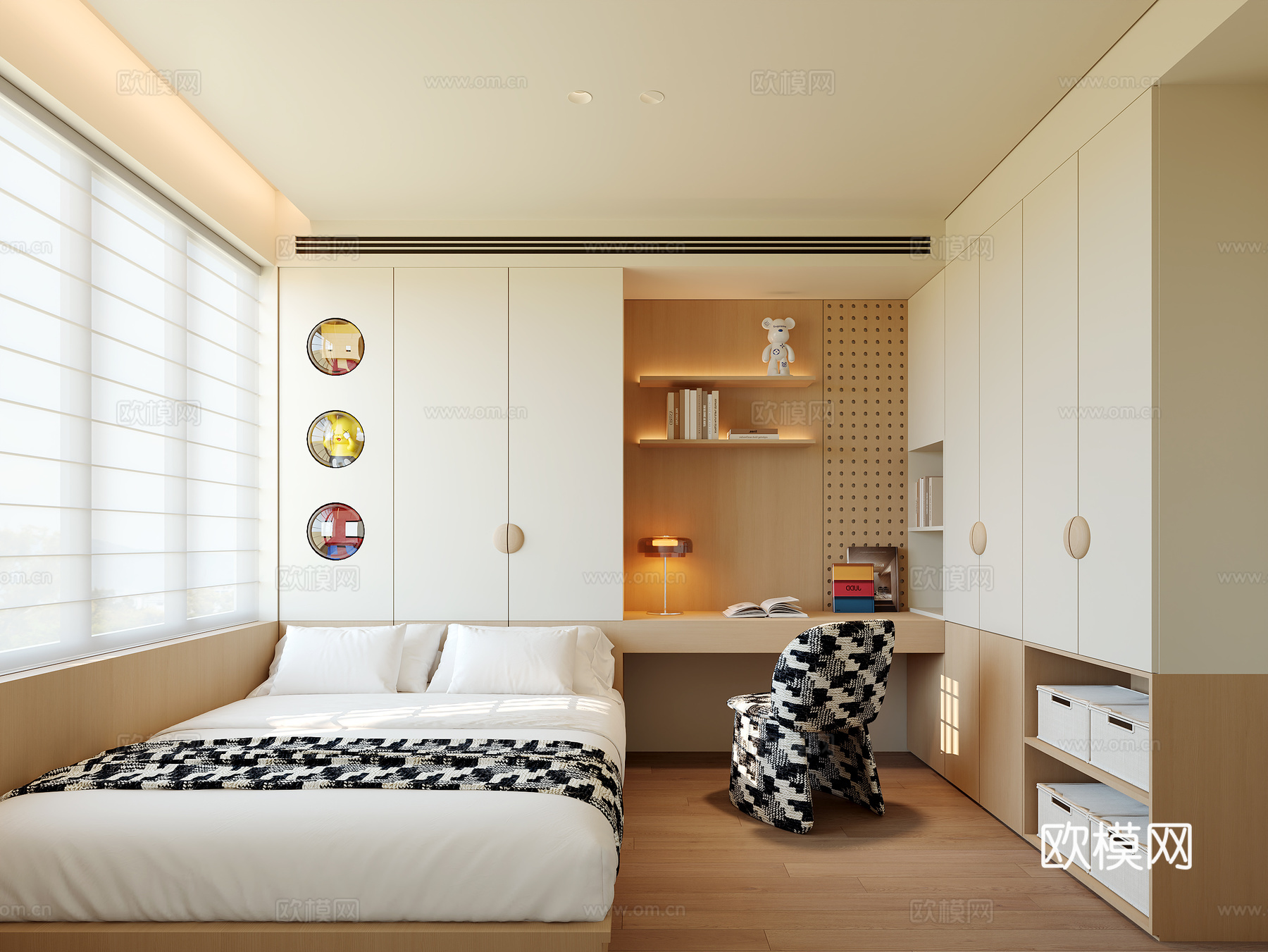 奶油风榻榻米卧室3d模型3d模型下载