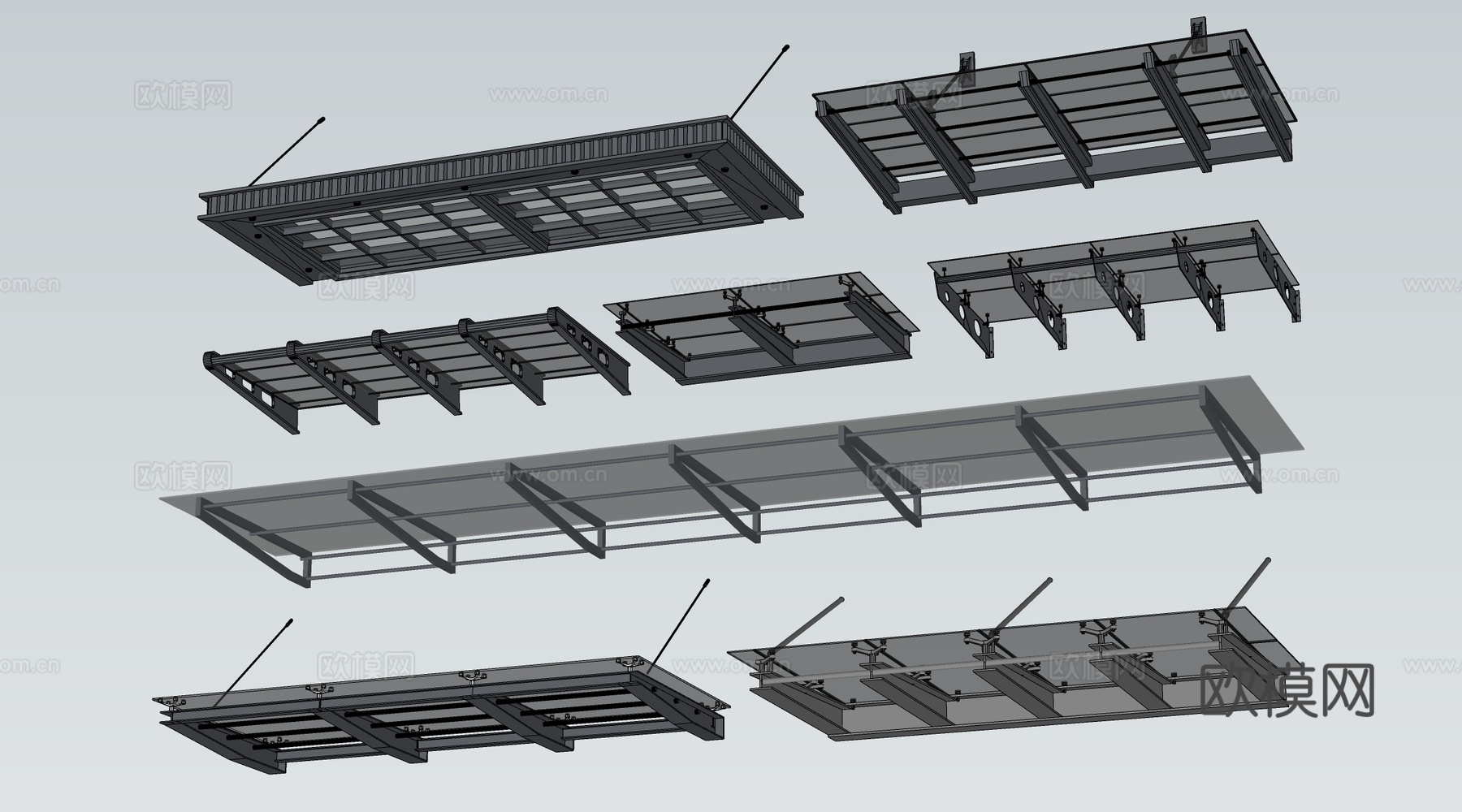 现代玻璃雨棚 钢构雨棚 玻璃雨打 阳光棚su模型