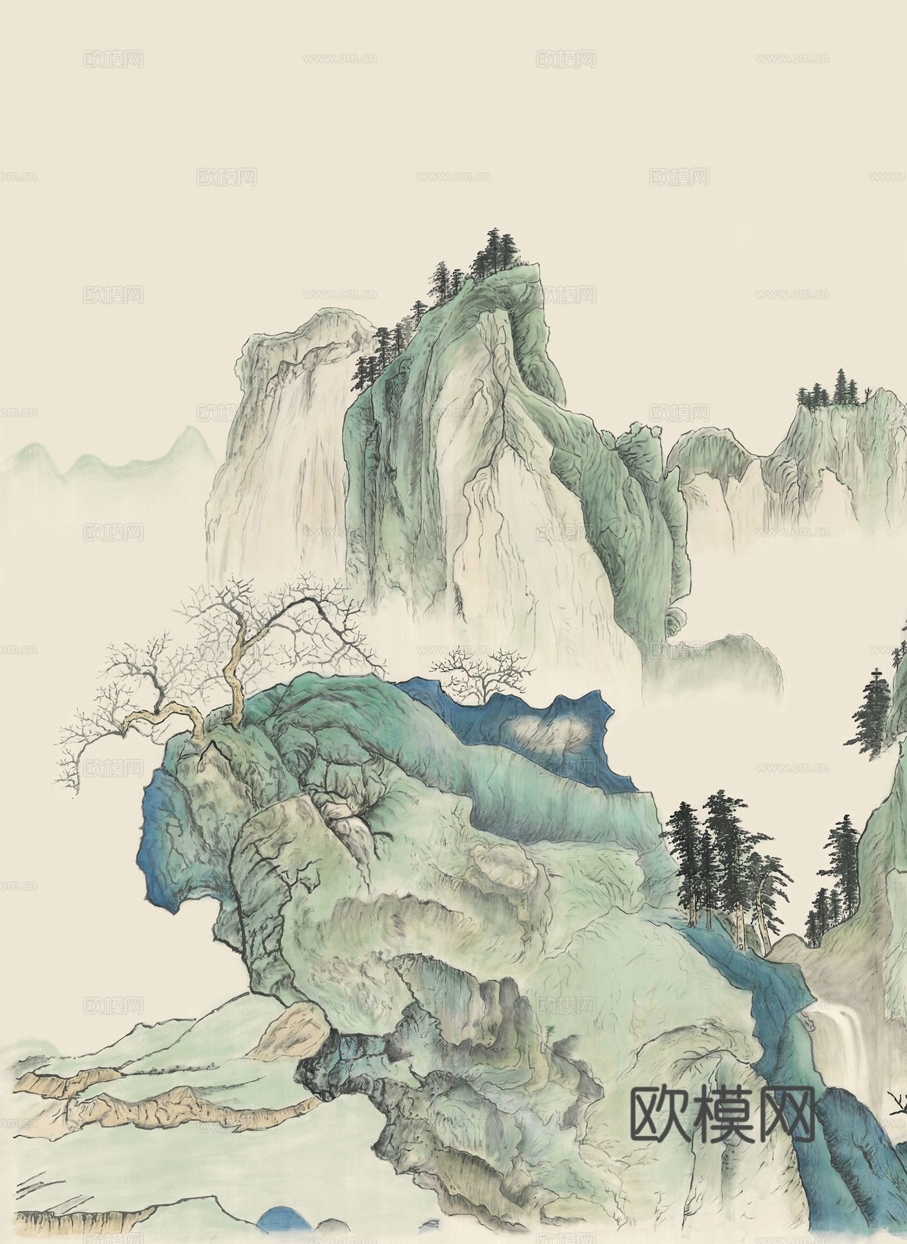 新中式中式挂画_中式山水画贴图