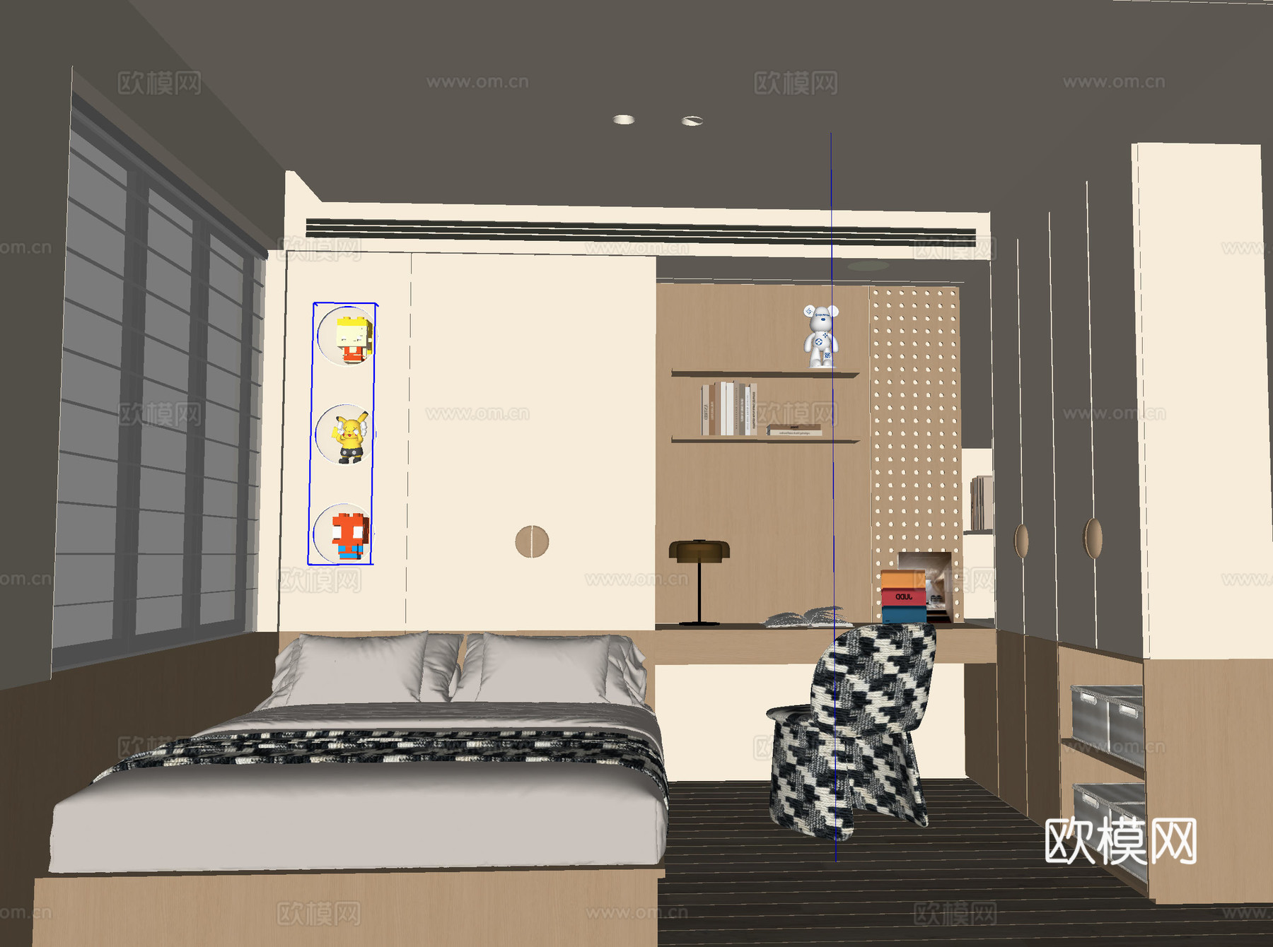 奶油风榻榻米卧室su模型