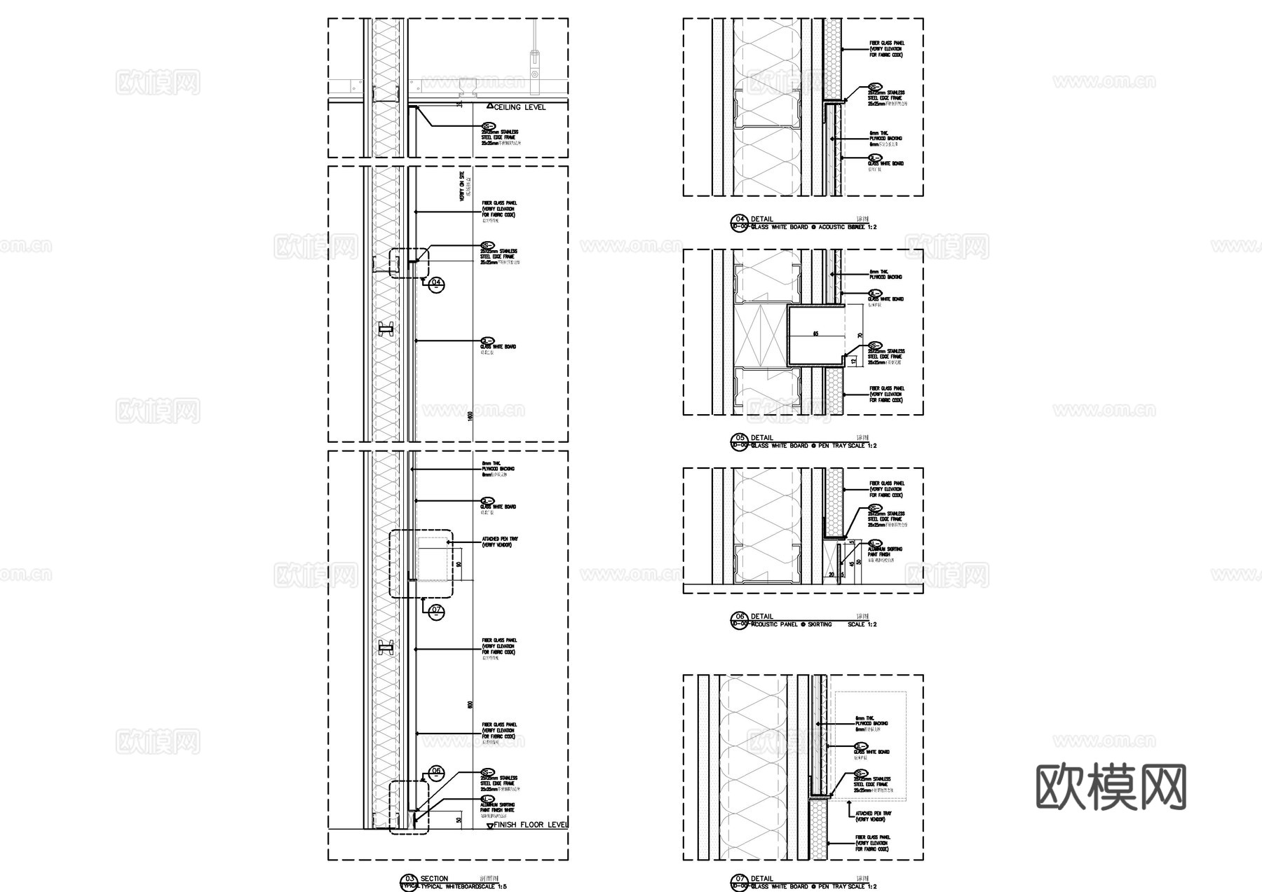 轻钢龙骨笔槽节点大样图cad施工图