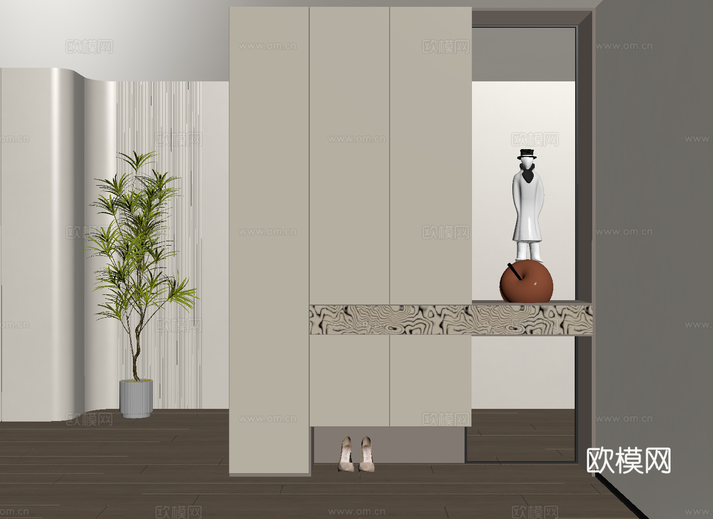 现代隔断柜 玄关柜 隔断鞋柜 长虹玻璃隔断su模型