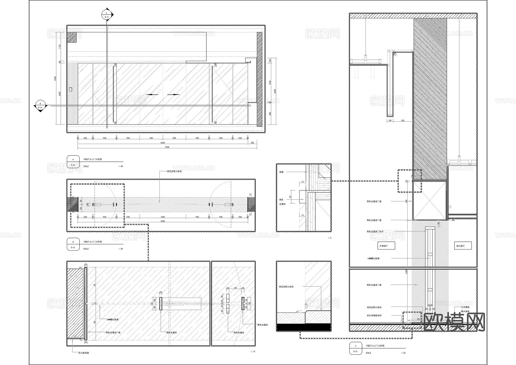 电动门玻璃门节点大样图cad施工图