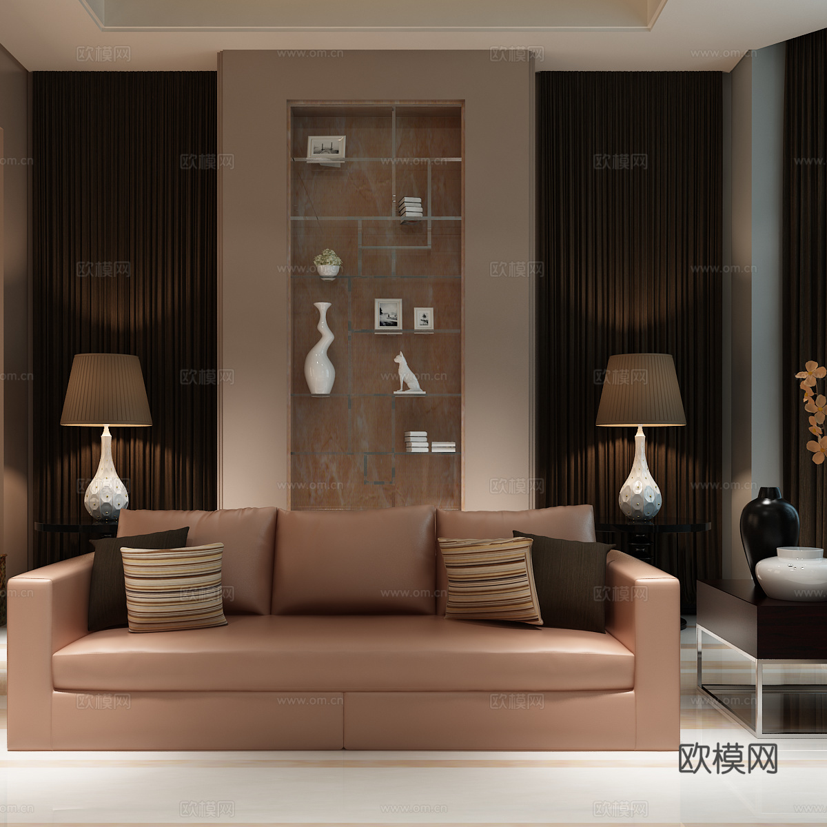 北欧沙发 酒柜 台灯3d模型下载（渲染图2）