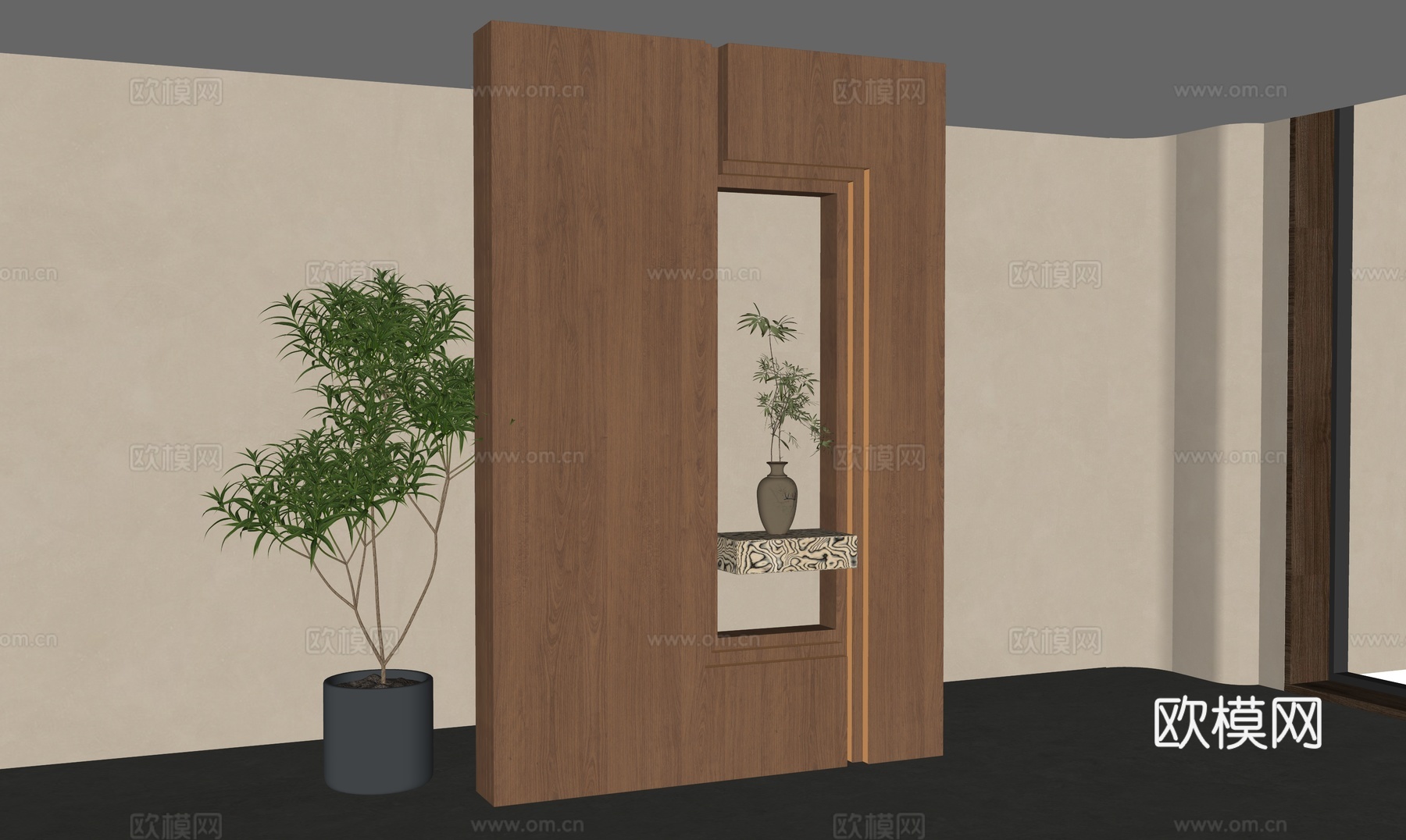 中古风玄关 隔断su模型