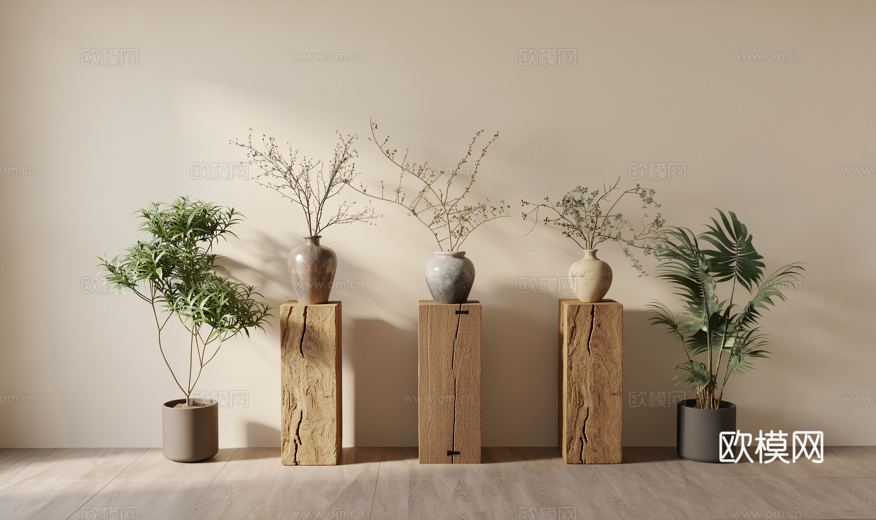 中古侘寂花艺 干枝摆件 盆栽干枝 中古风干枝摆件 侘寂风干枝su模型