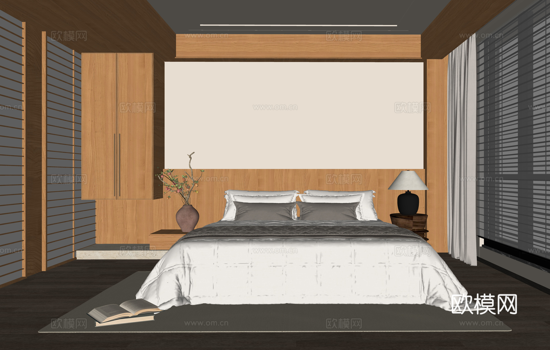 现代卧室 双人床su模型