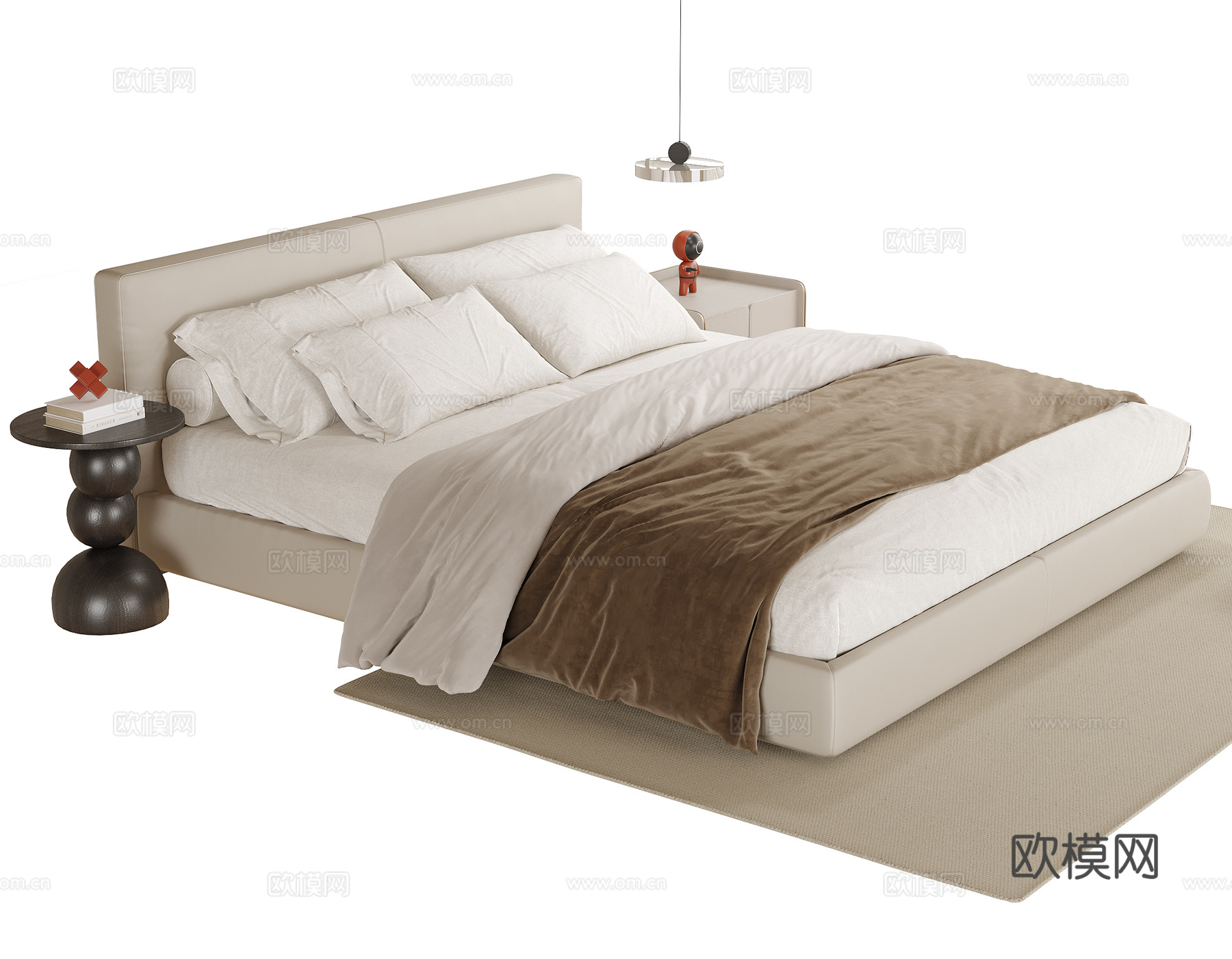 现代双人床su模型