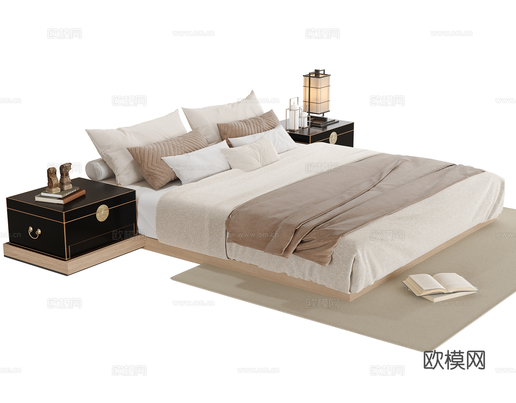 现代双人床 床头柜su模型