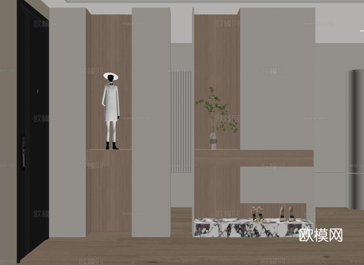 现代隔断柜 玄关柜 入户鞋柜su模型