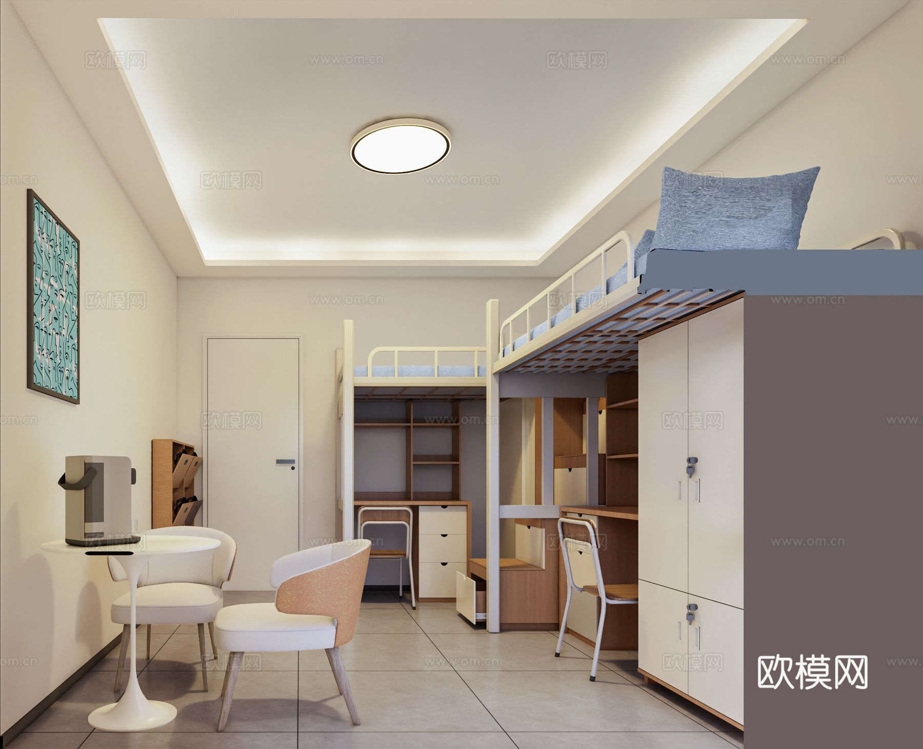 学校双人宿舍空间su模型