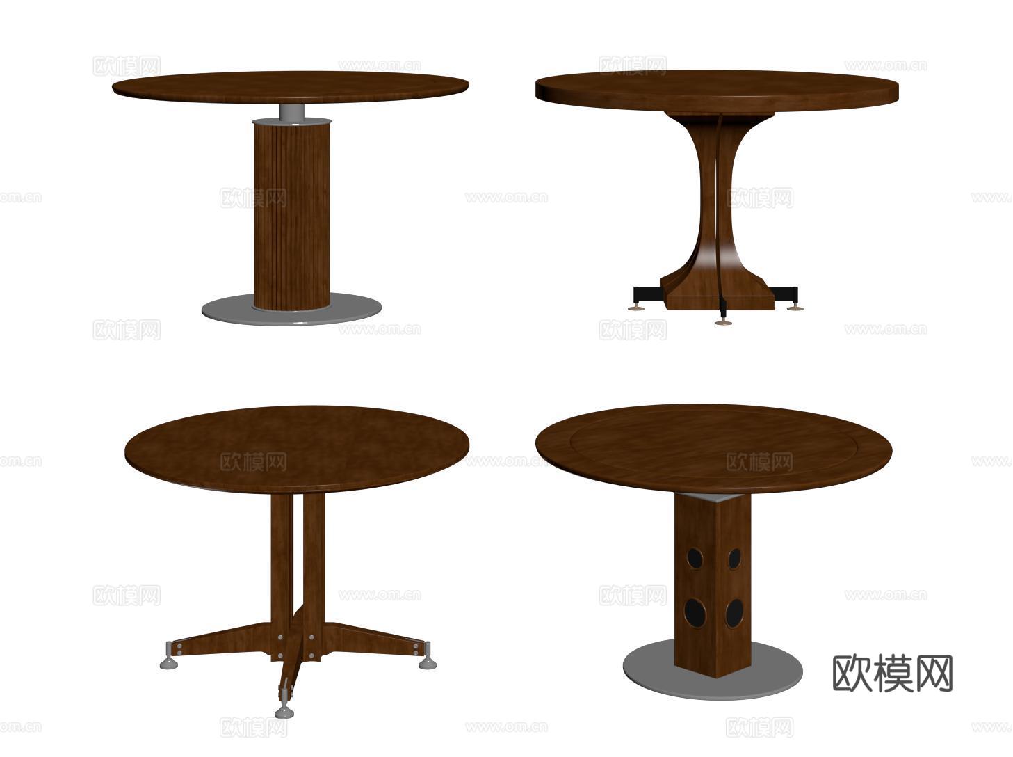 复古中古餐桌 圆形餐桌su模型