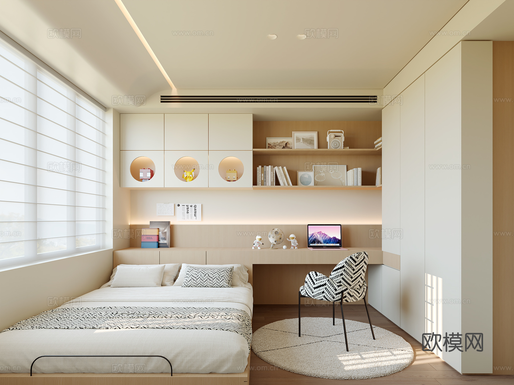 现代榻榻米卧室su模型