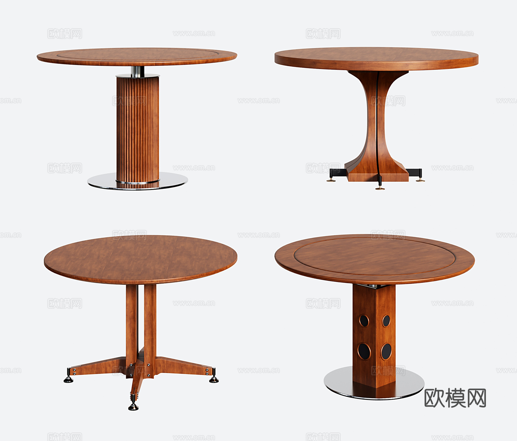复古中古餐桌 圆形餐桌su模型