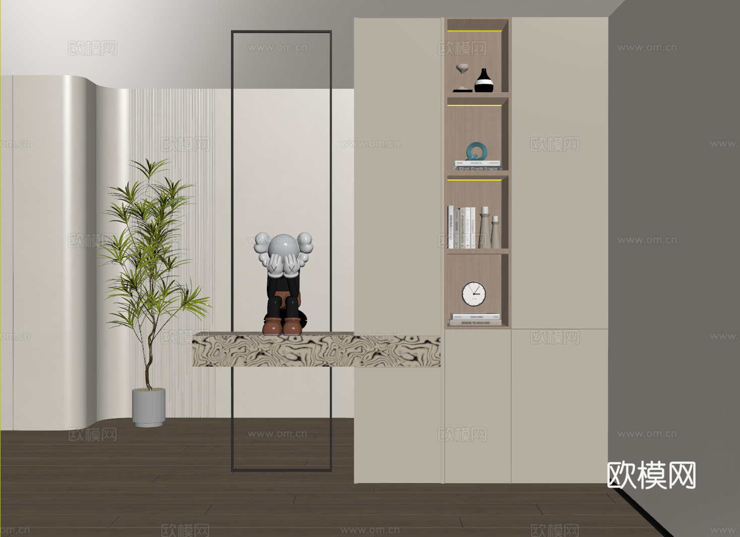 现代隔断柜 玄关柜 隔断鞋柜 长虹玻璃隔断 装饰柜隔断su模型