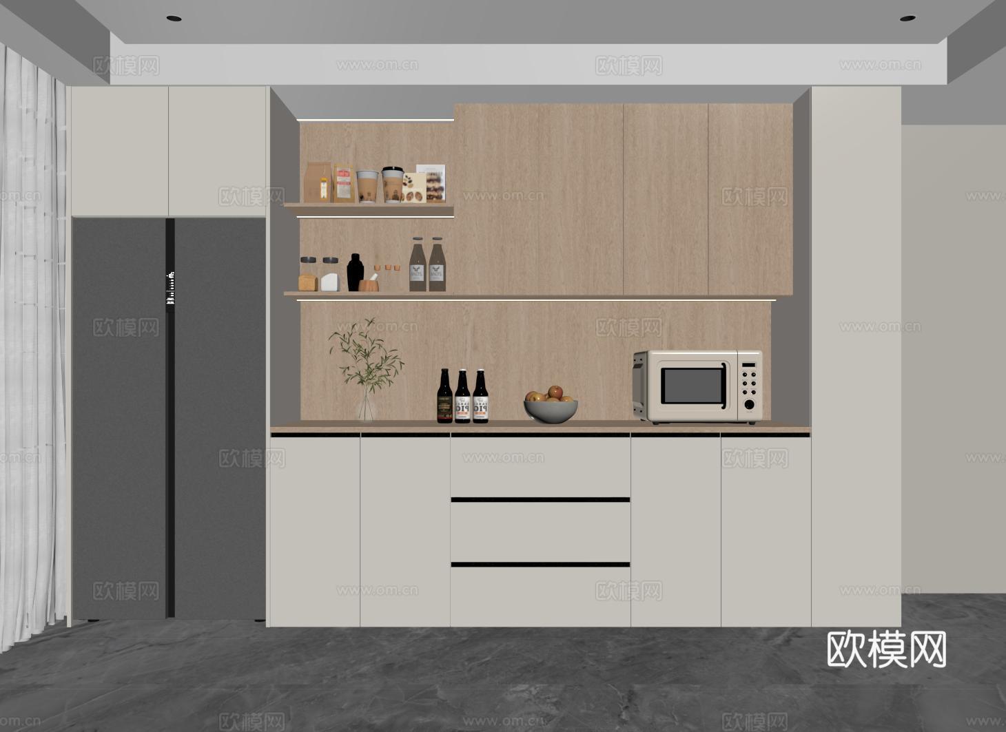 现代酒柜 冰箱酒柜 冰箱柜 开放酒柜su模型