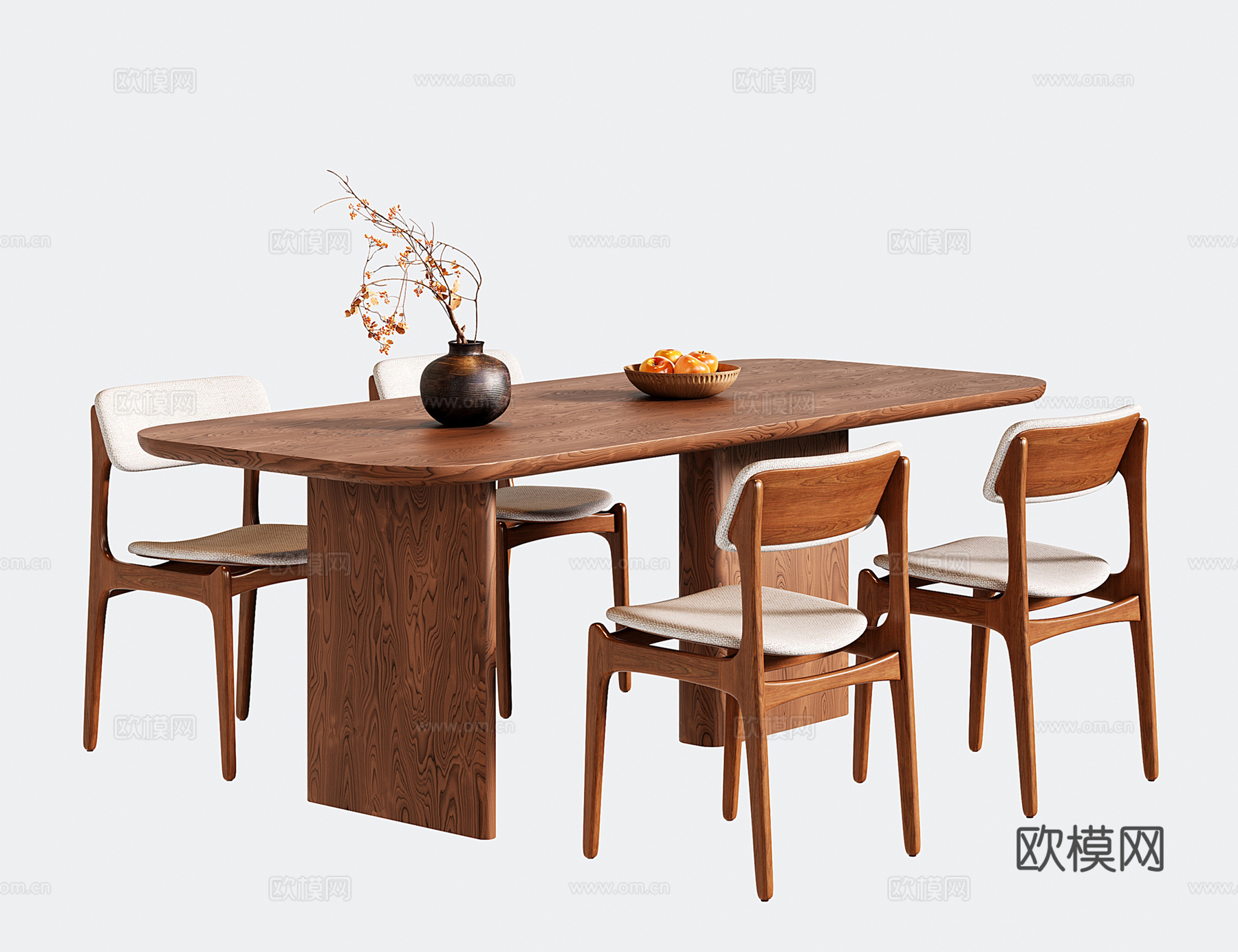 中古餐桌椅 长方形木餐桌 餐椅su模型