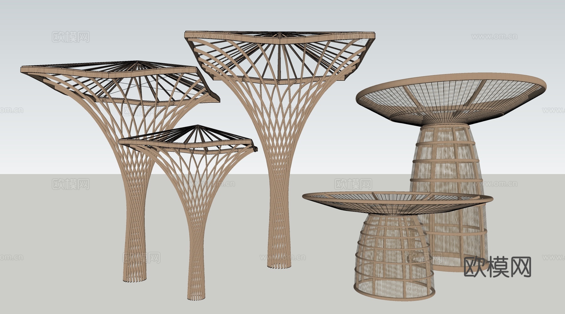 现代景观构筑物 景观构架 景观廊架 景观装置su模型