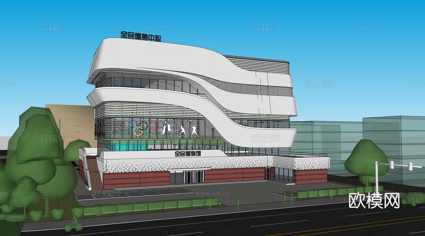 现代体育建筑 健身中心 全民健身馆 体育馆建筑su模型