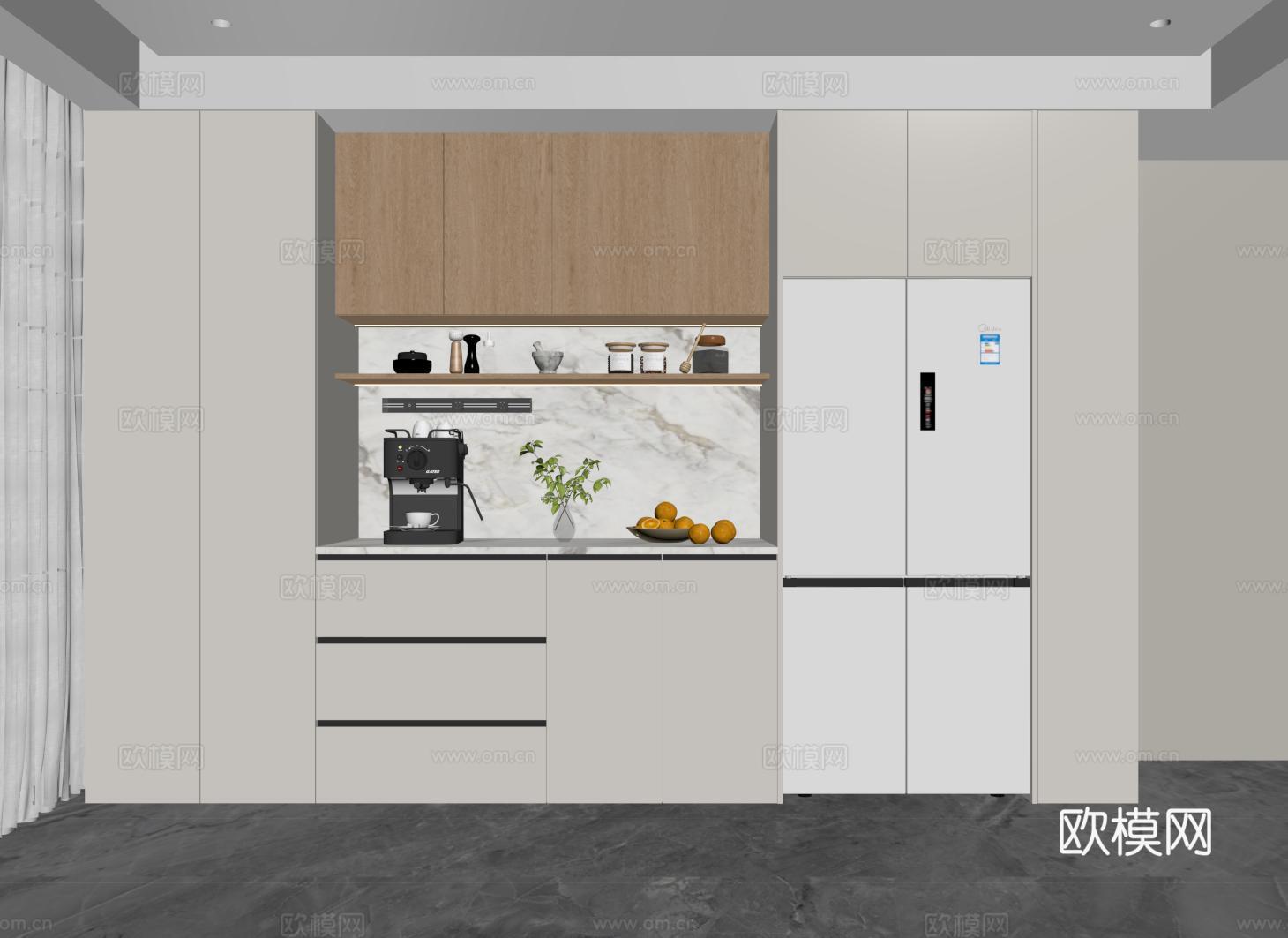 现代酒柜 冰箱酒柜 冰箱柜 开放酒柜su模型