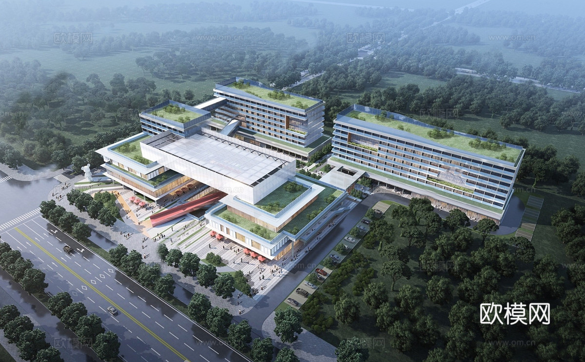 现代办公楼 产业园 多层办公楼 屋顶绿化su模型