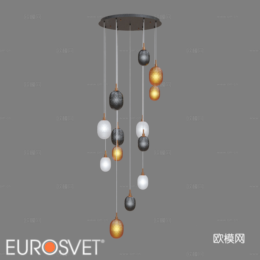 Eurosvet 50266松木玻璃灯罩吊灯3d模型下载
