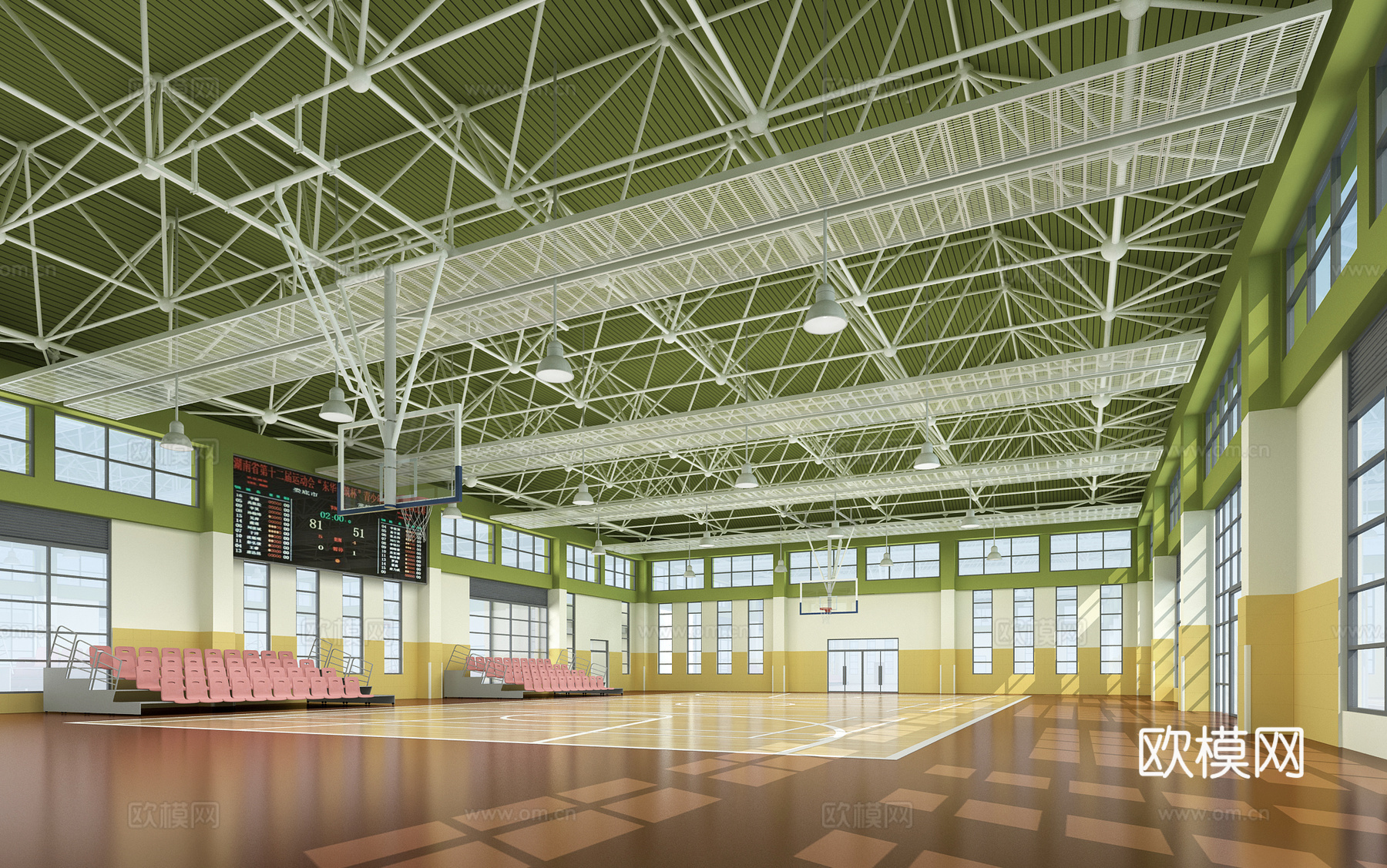 现代中小学篮球场3d模型下载（渲染图1）