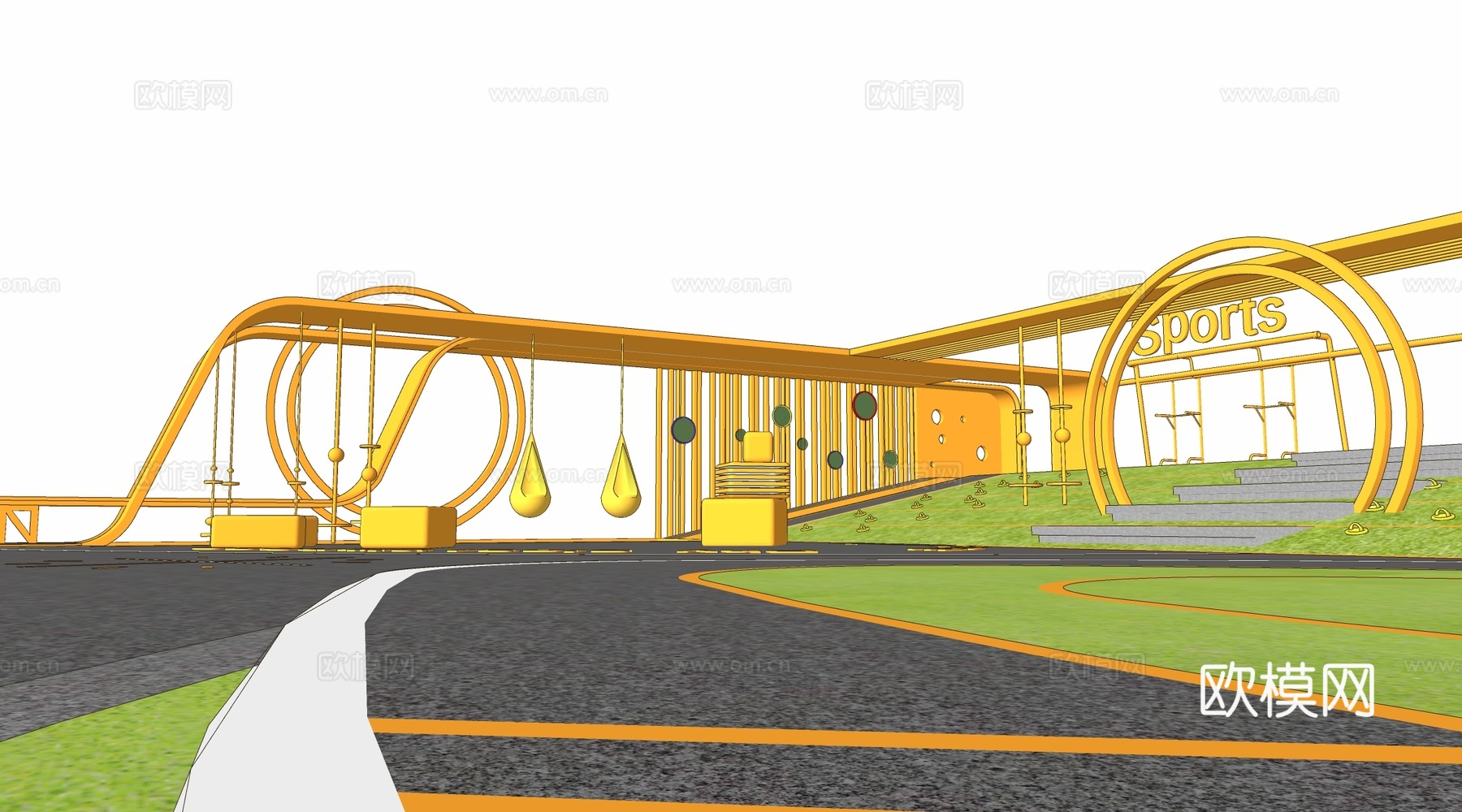 现代儿童游乐场 儿童健身器材 儿童游乐设施su模型