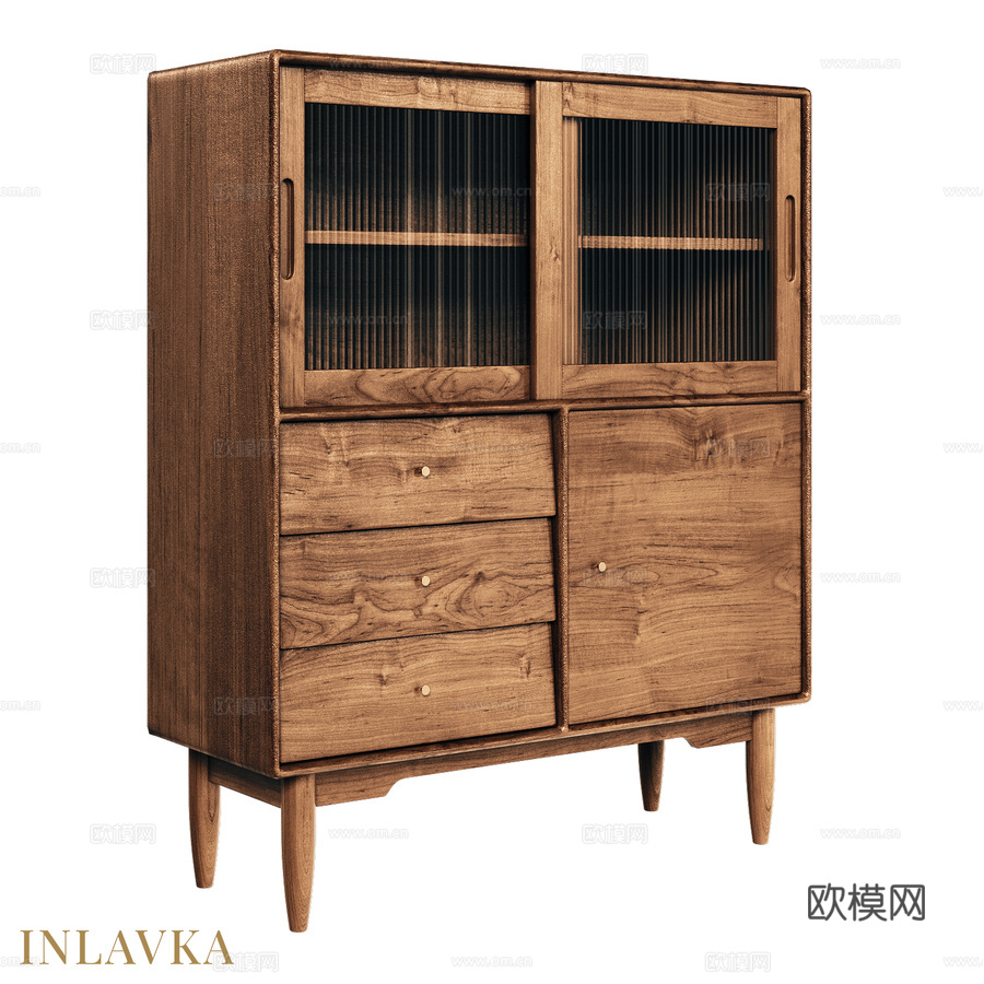 OM 餐边柜，配2扇玻璃推拉门，3个抽屉3d模型下载