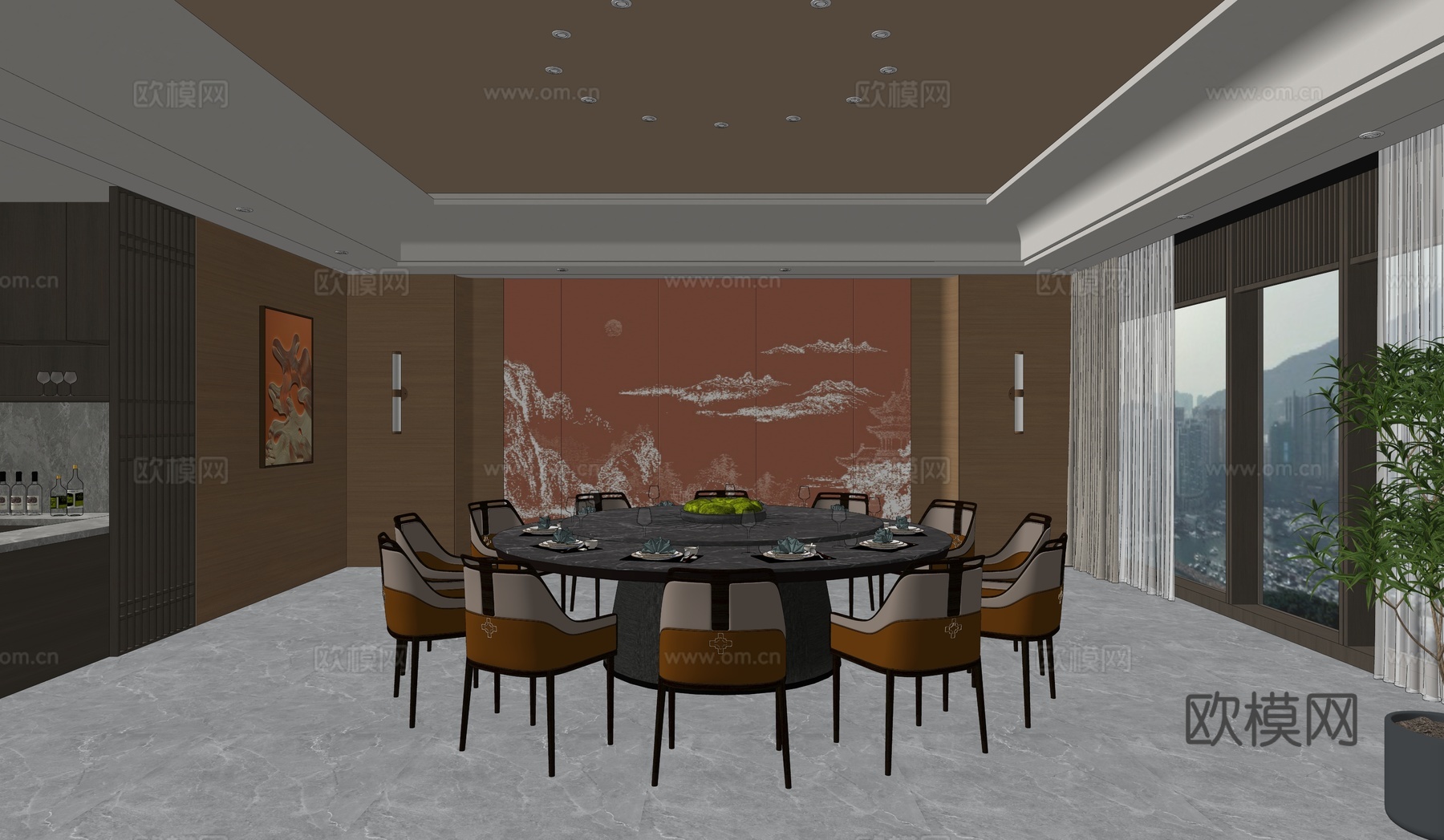 新中式包厢_酒店包厢_餐厅包厢_会所包房su模型