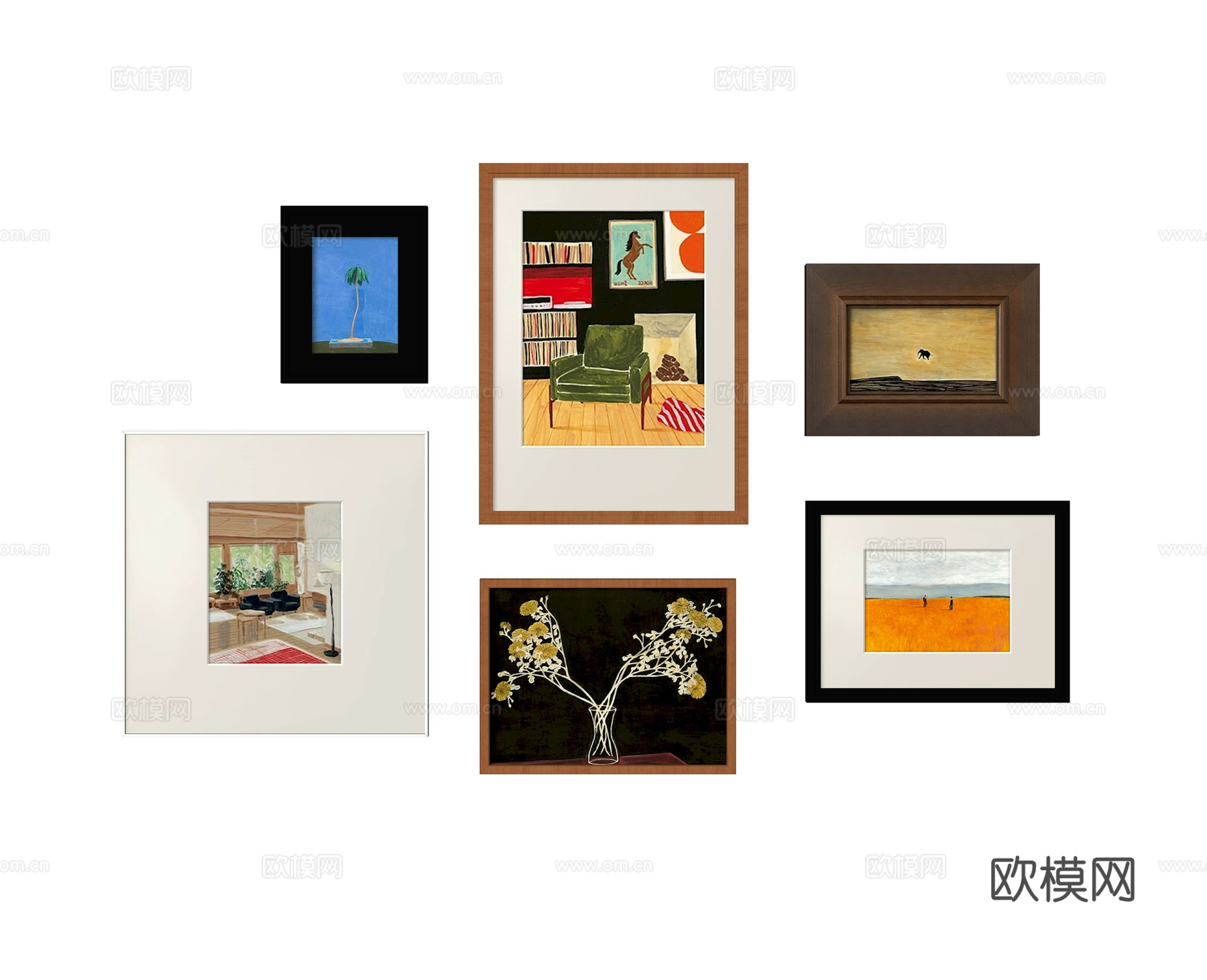 中古挂画 抽象挂画 照片墙su模型