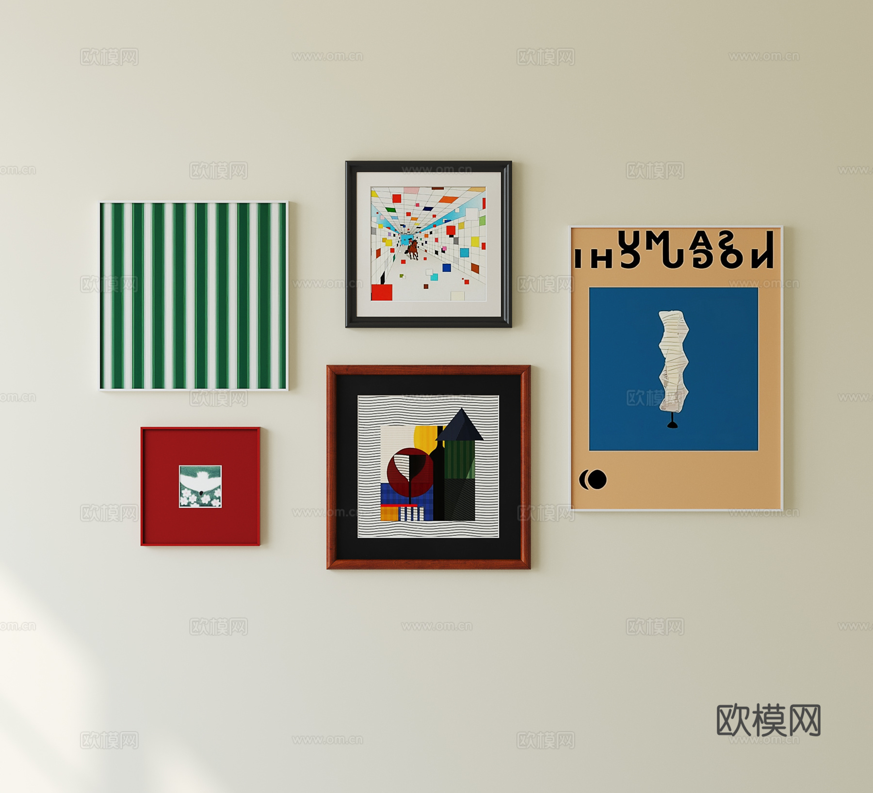 现代中古挂画 抽象挂画 儿童挂画su模型