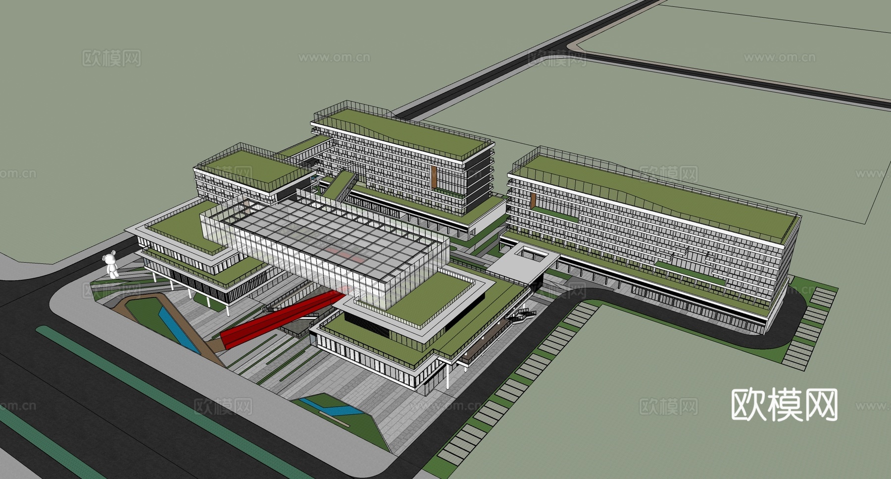 现代办公楼 产业园 多层办公楼 屋顶绿化su模型