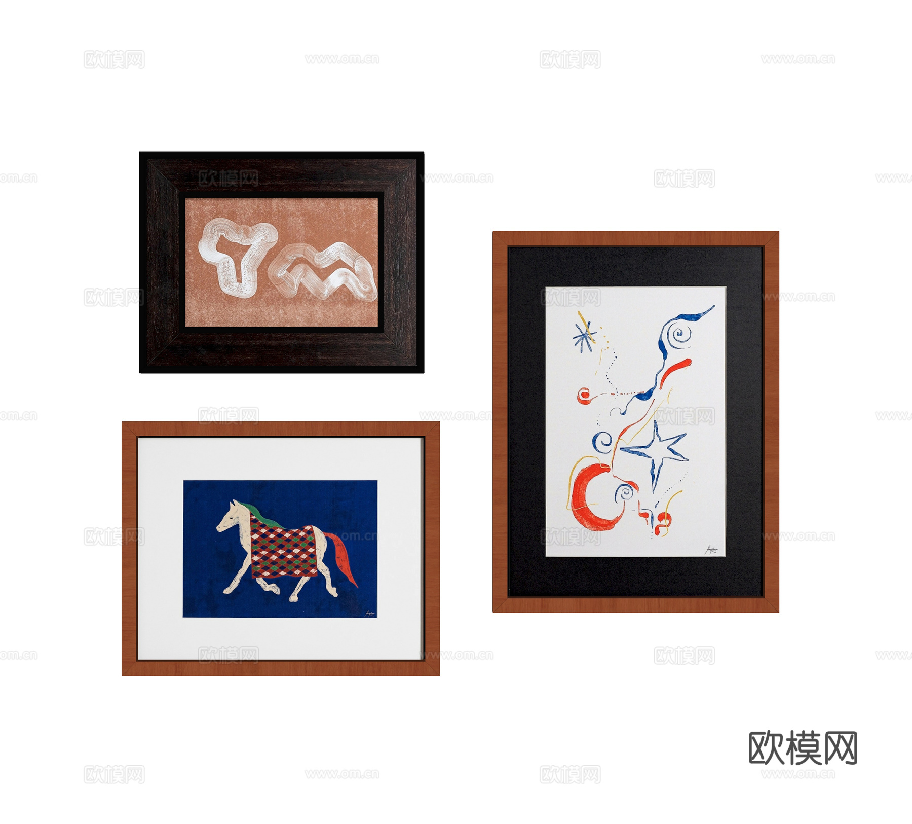 现代中古挂画 抽象挂画 照片墙su模型