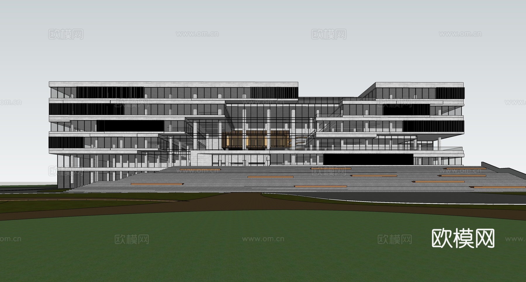现代图书馆建筑 现代图书馆 现代展馆su模型