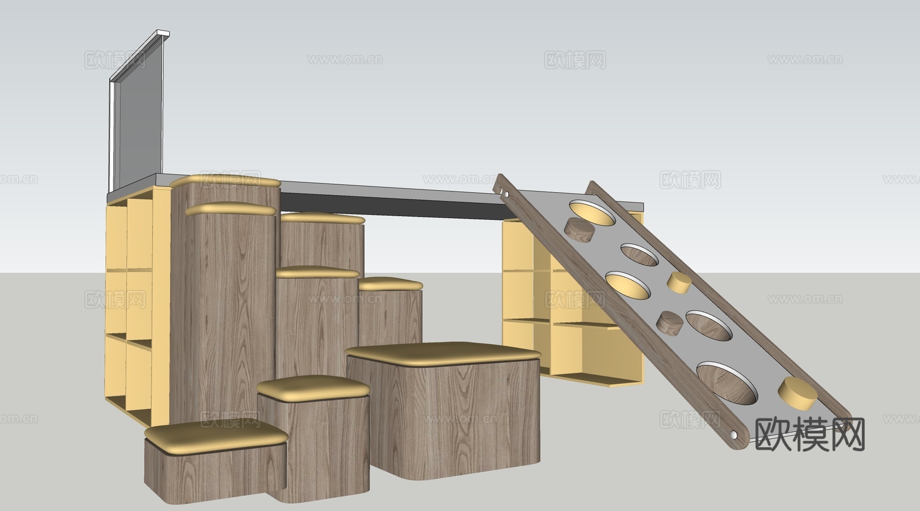 现代儿童游乐设施 儿童攀爬架 儿童游乐器材su模型