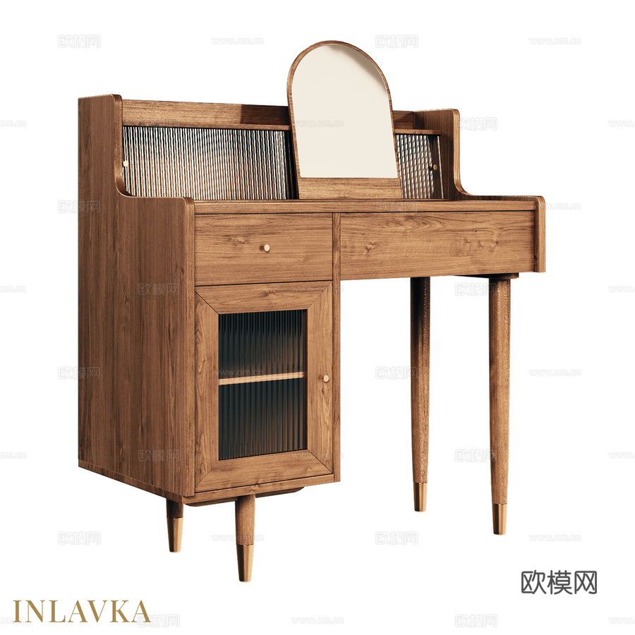 OM 世纪中叶双抽带镜梳妆台3d模型下载