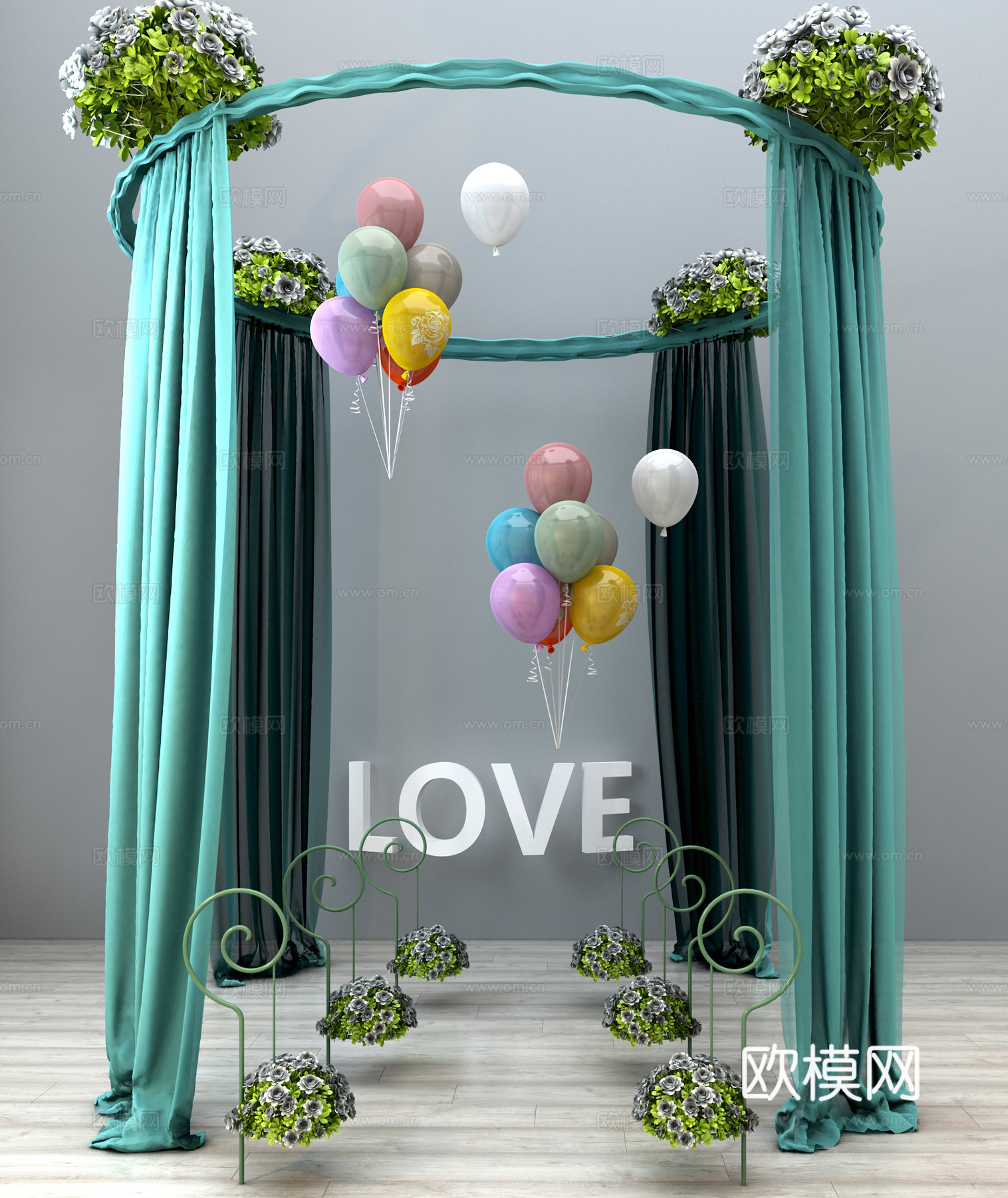 婚礼现场 婚礼装饰 婚礼气球 婚礼摆设 主题婚礼 婚礼场3d模型下载（渲染图1）