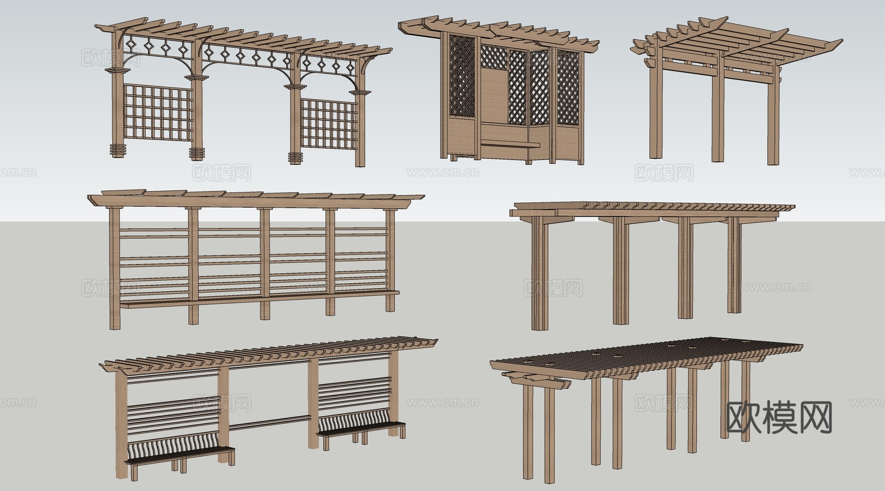 现代景观花架 葡萄架 廊架 绿植爬架su模型