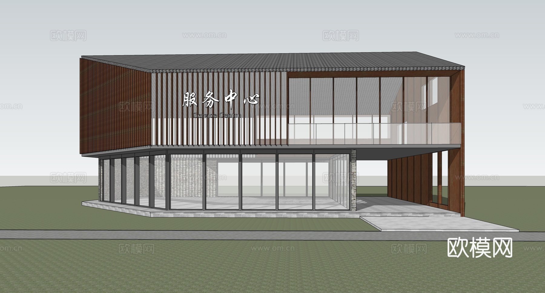 新中式现代驿站 二层驿站 游客中心su模型