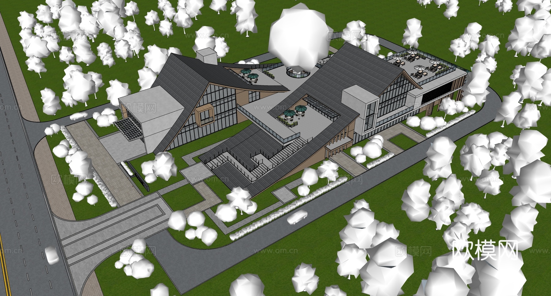 新中式现代文化馆 社区文化中心 服务中心 政务中心建筑su模型