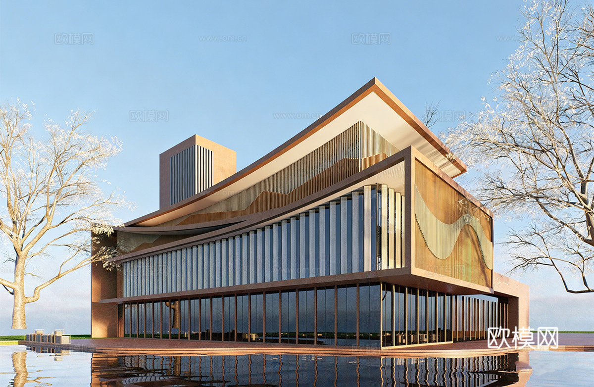 现代文化馆建筑 文化中心建筑 政务中心建筑su模型