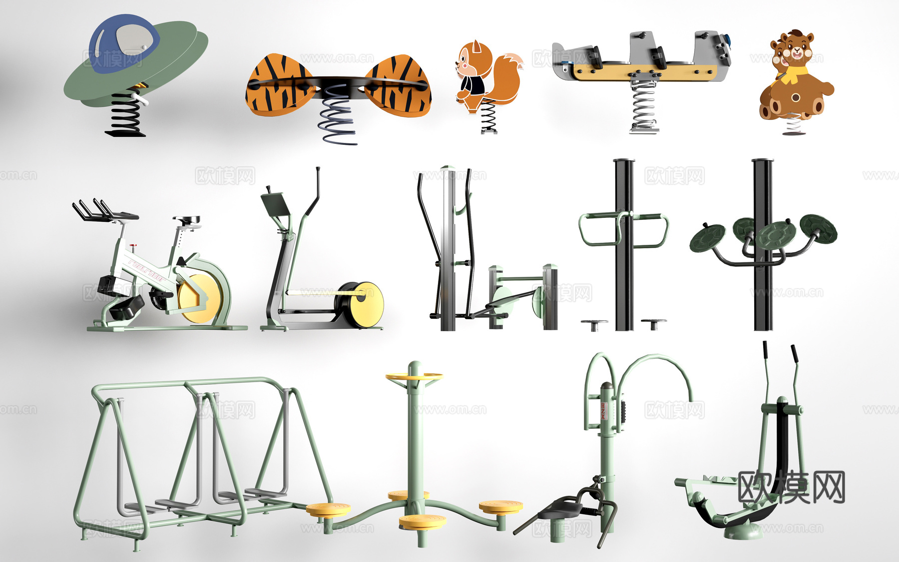 现代户外健身器材 健身墙器材 运动设施su模型