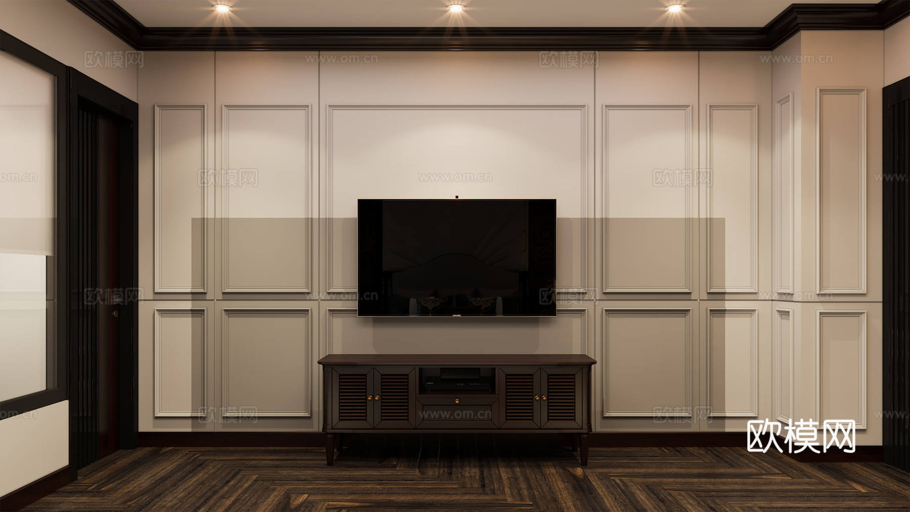 意式极简​酒店客房 酒店风卧室​ 玻璃衣柜 背景墙3d模型下载（渲染图4）