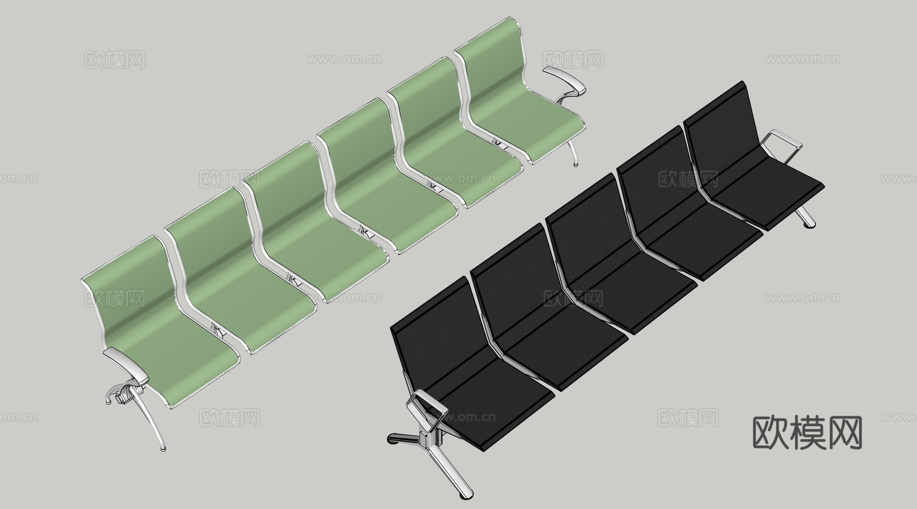 现代大厅长椅 公共椅 过道等候休息椅su模型