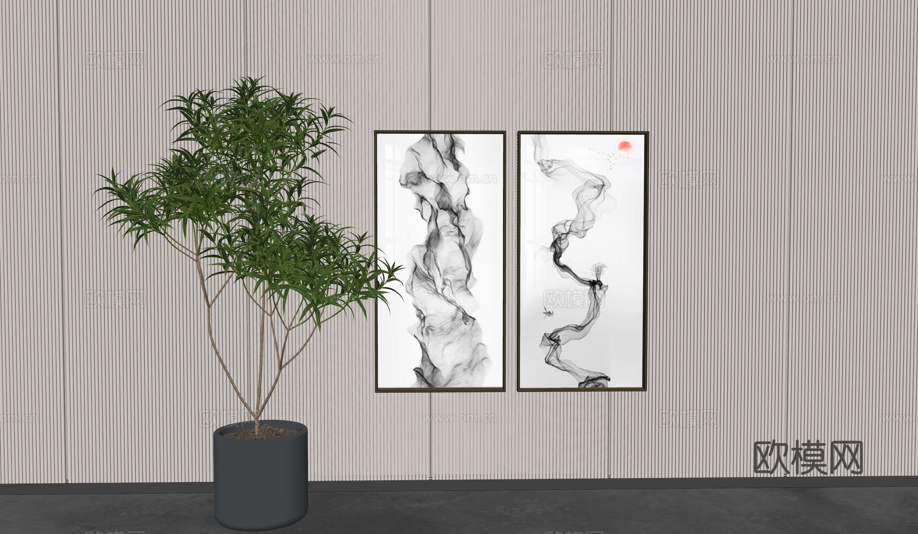 新中式装饰挂画su模型