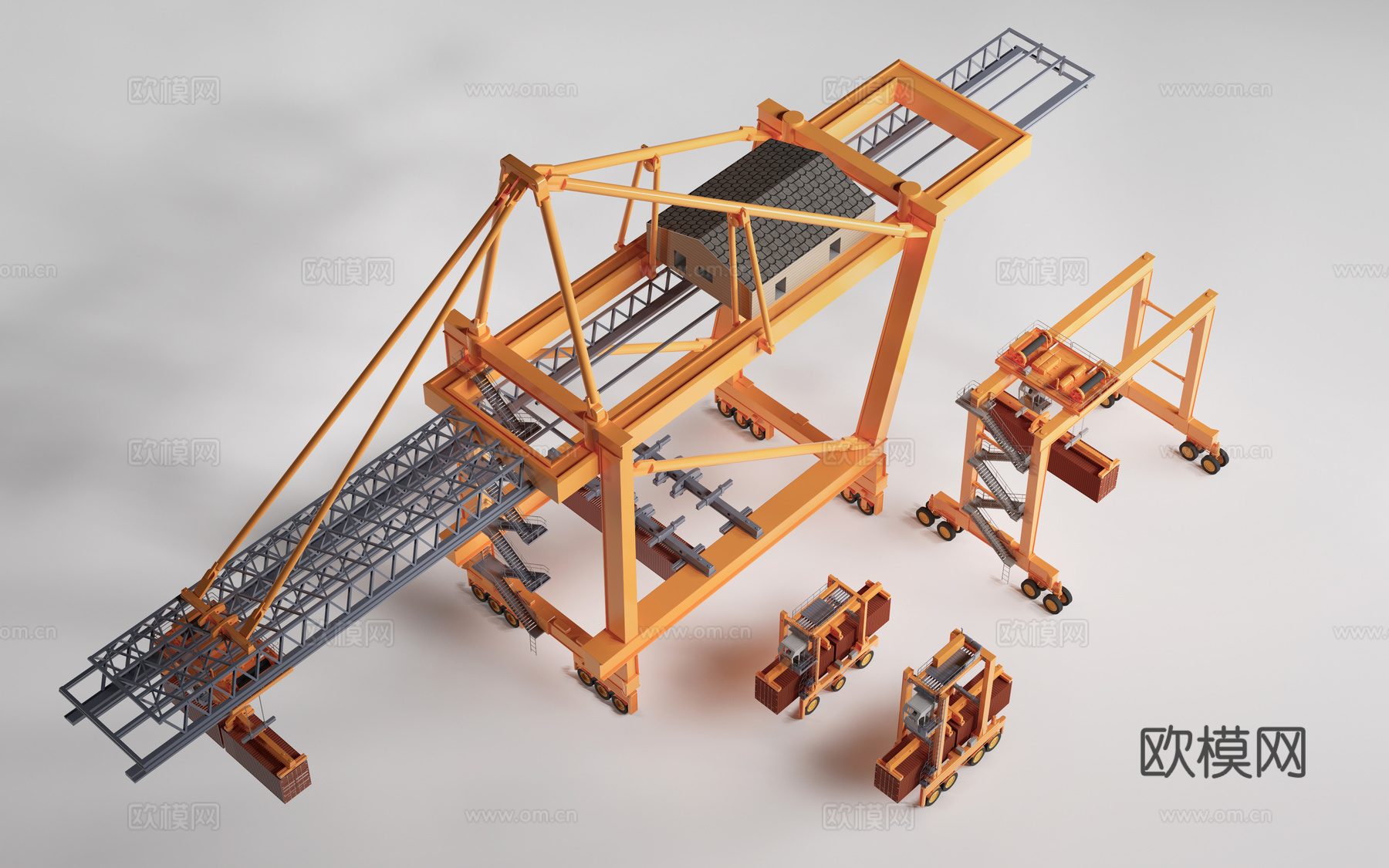 现代港口起重机 港口龙门吊 集装箱吊车 港口行车su模型