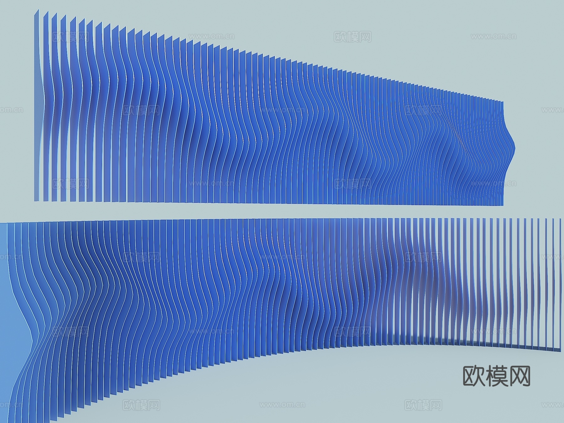 弧形格栅围墙 格栅围墙 异形围墙 现代金属围墙 波浪格栅 格su模型