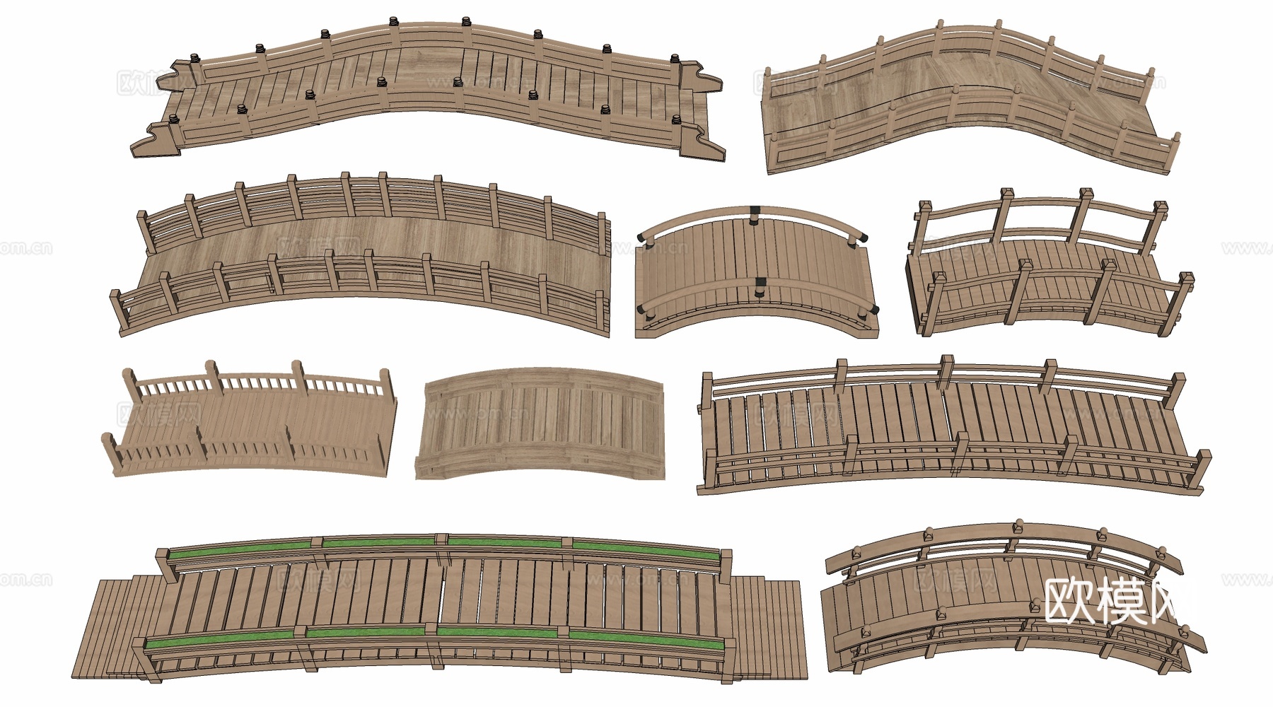 现代景观小桥 景观桥 木拱桥 公园桥su模型